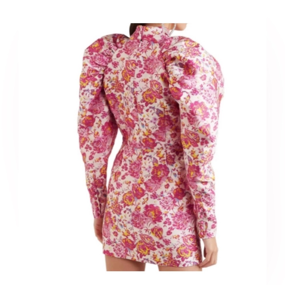 Rotate Birger Christensen Pink Floral Puff Sleeve Dress Size Medium - Picture 5 of 11